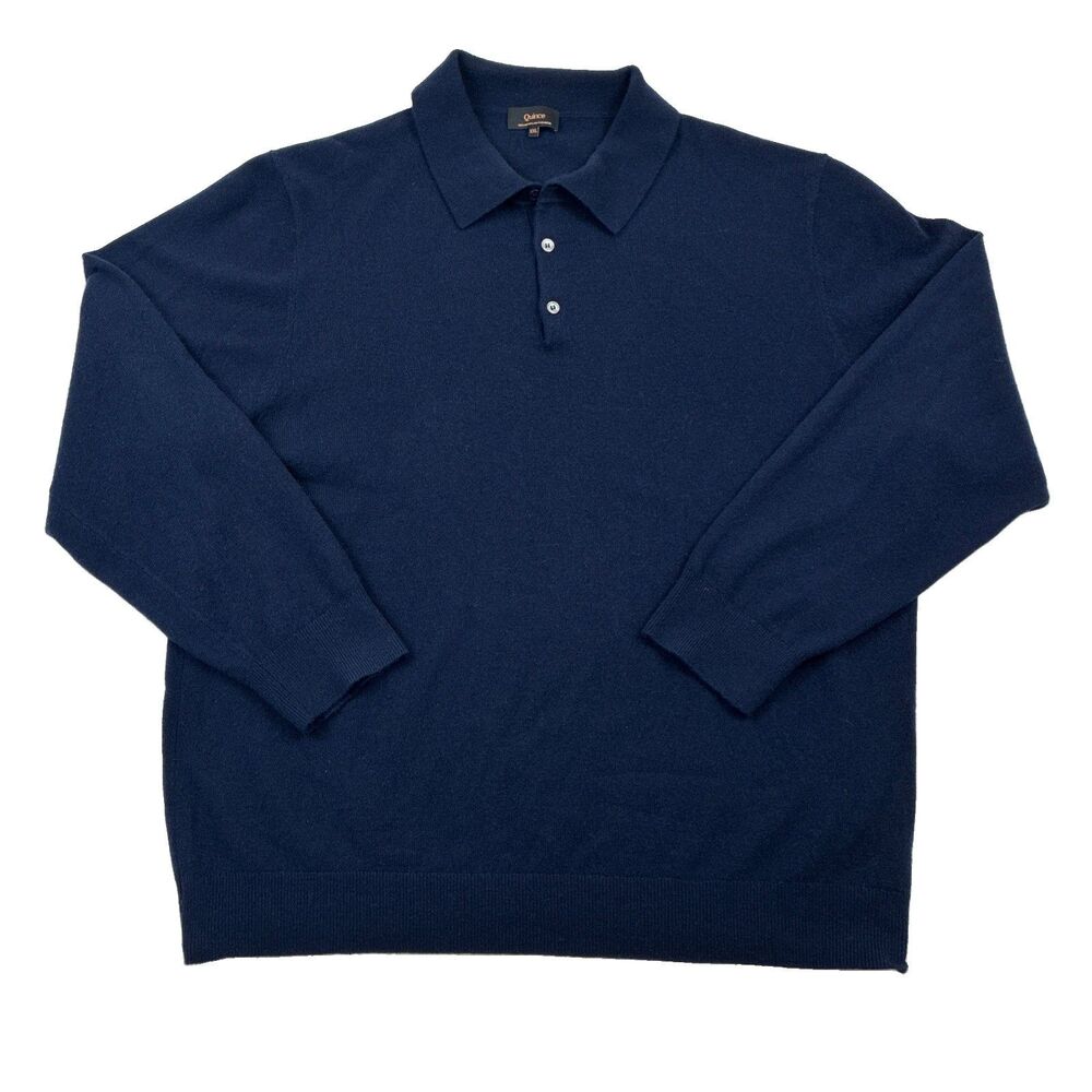 Quince Men Mongolian Cashmere Polo Sweater True Navy Sleeved Top XXL